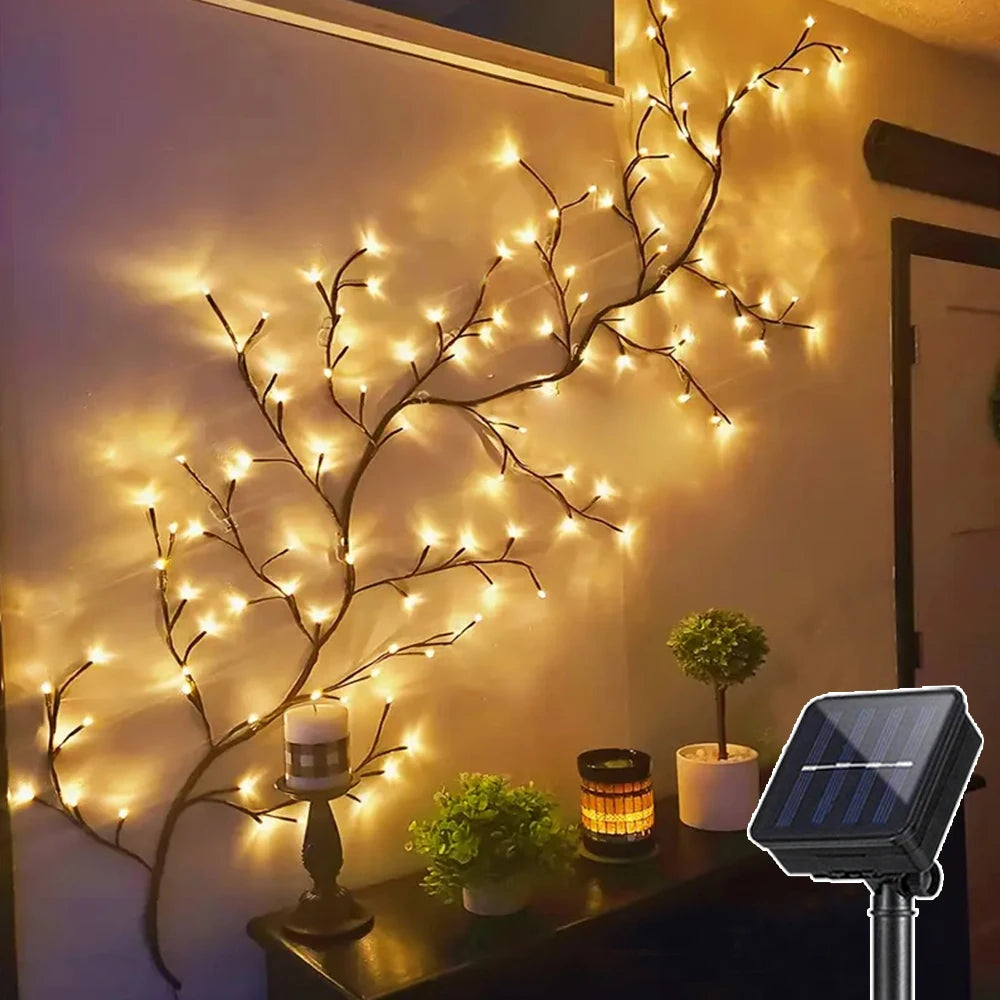 1PCS 96Leds Outdoor USB Tree and Vine Light 8 Mode Indoor Christmas Fireplace Atmosphere Light Room Wall Decoration Nightlights