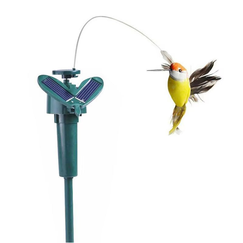 Funny Solar Rotating Bird Toy Flying Hummingbird Power Vibration Birds Stake Flying Fluttering Toy for Garden Decoration