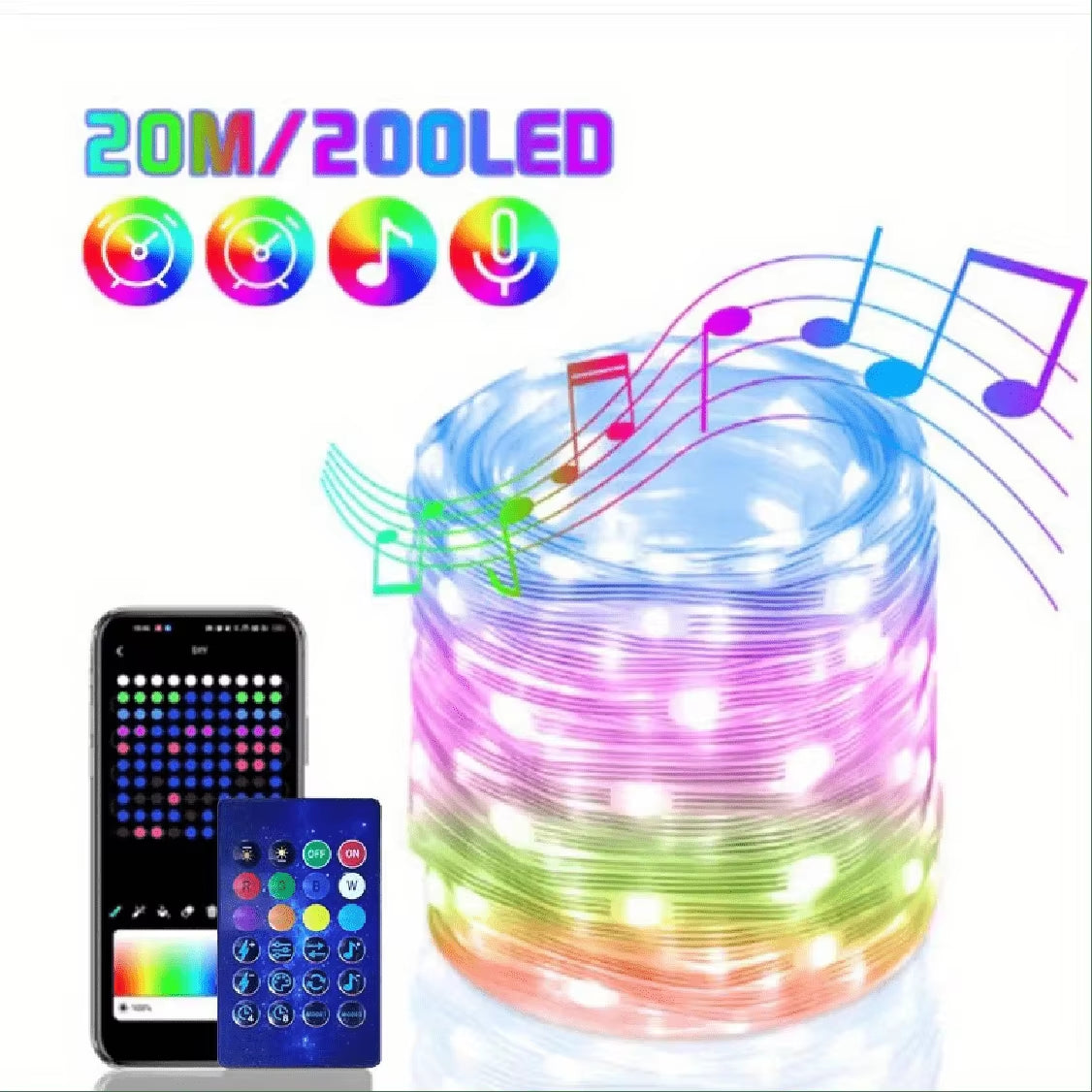WS2812B RGB LED String 20M 10M 5M DIY Smart IC APP Bluetooth Remote Fairy Lights Dreamcolor Garden Party Christmas Wedding Decor