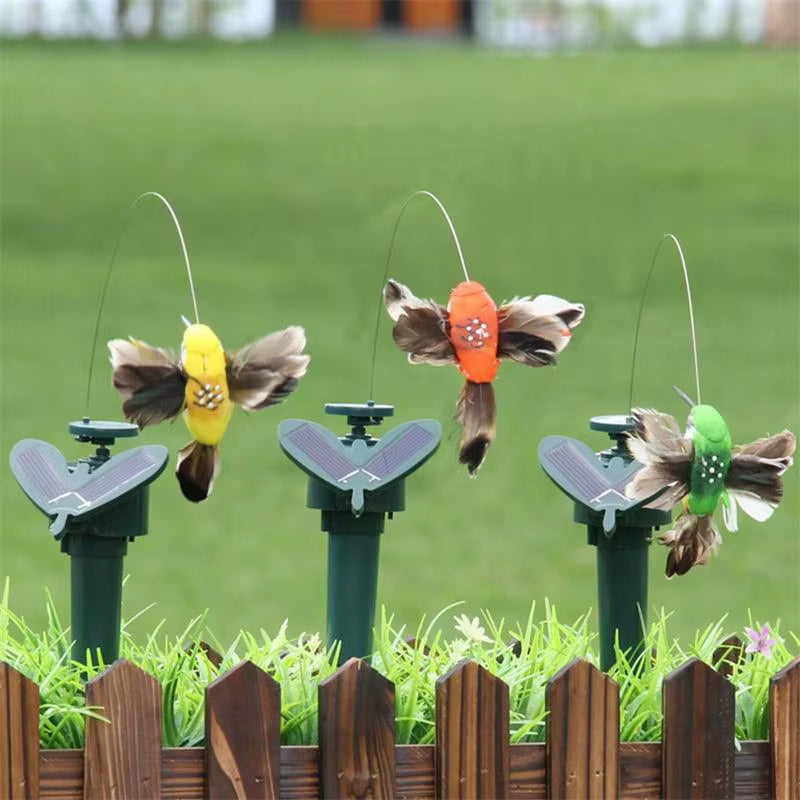 Funny Solar Rotating Bird Toy Flying Hummingbird Power Vibration Birds Stake Flying Fluttering Toy for Garden Decoration