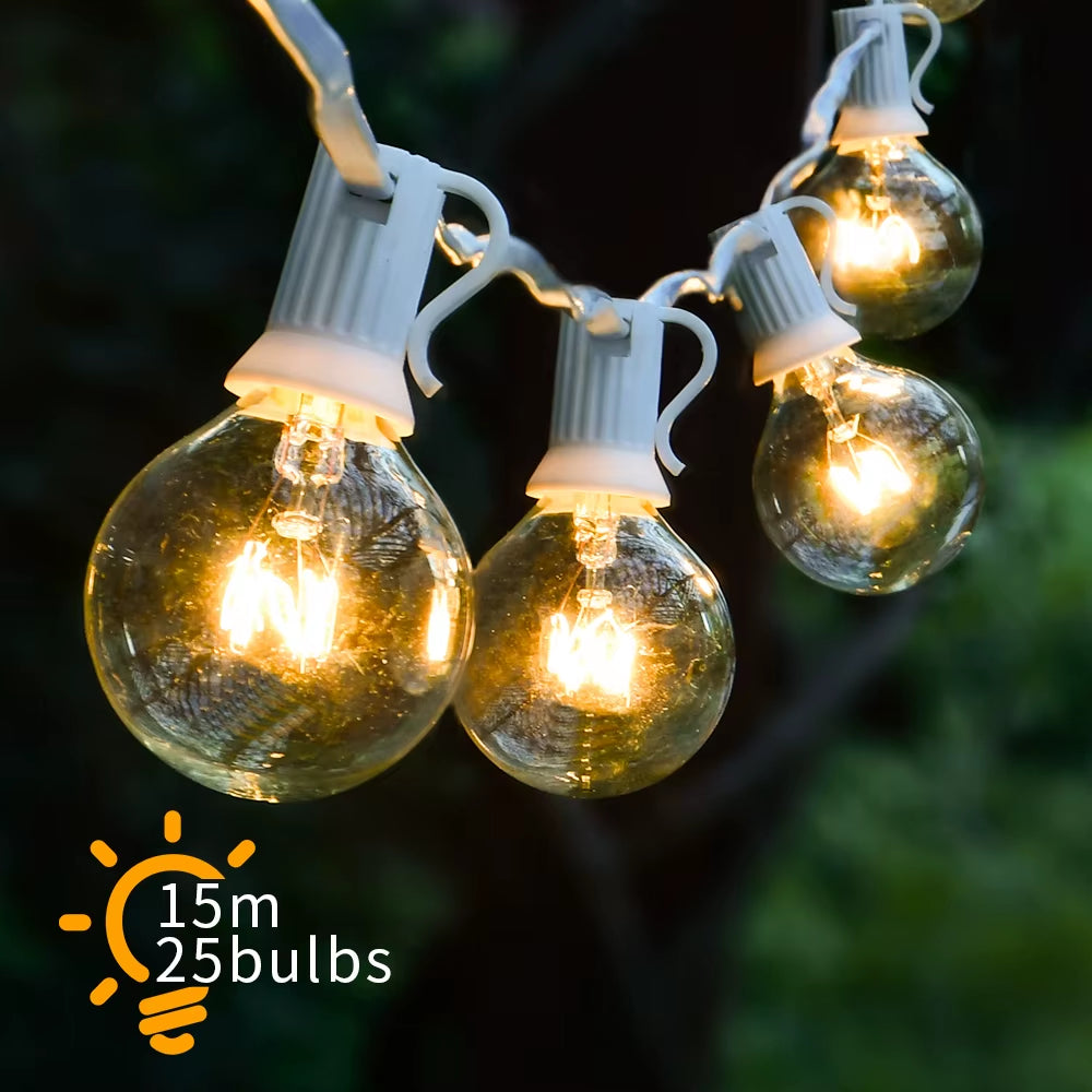 30M 15M Outdoor Light Garland White Cable Waterproof String Lights Street Bulb Garland for Garden Wedding Lights Decoration