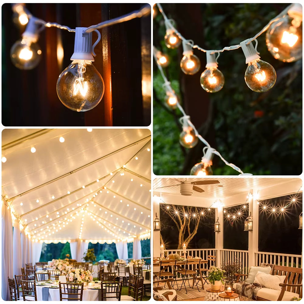 30M 15M Outdoor Light Garland White Cable Waterproof String Lights Street Bulb Garland for Garden Wedding Lights Decoration