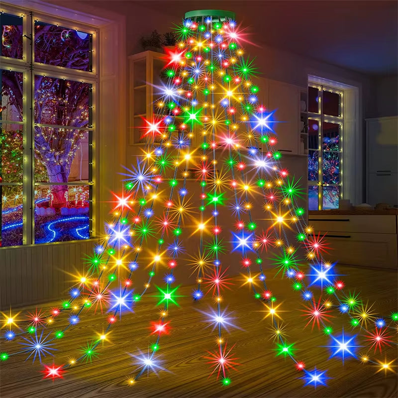 1.5M/2M/3M LED Ring Christmas Tree Tops Lights Decoration Tree Lights String for Patio Garden Outdoor Waterproof Waterfall Light