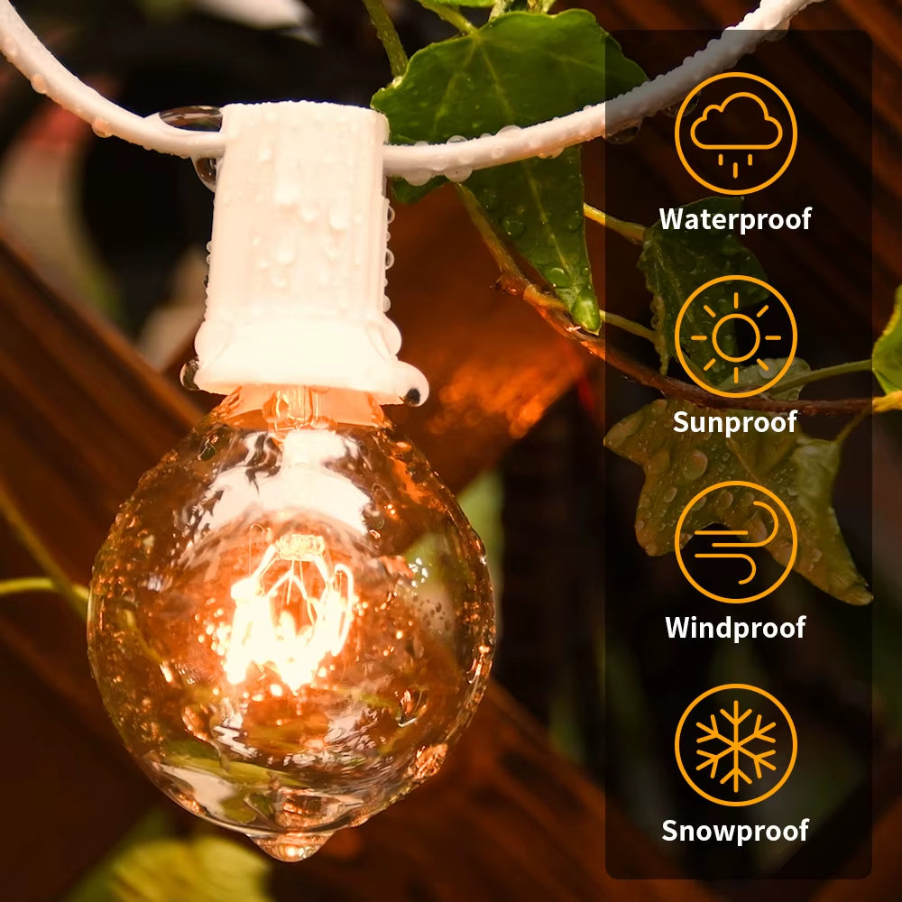 30M 15M Outdoor Light Garland White Cable Waterproof String Lights Street Bulb Garland for Garden Wedding Lights Decoration