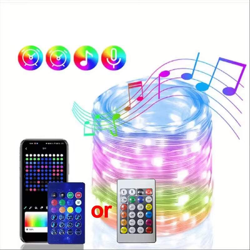 WS2812B RGB LED String 20M 10M 5M DIY Smart IC APP Bluetooth Remote Fairy Lights Dreamcolor Garden Party Christmas Wedding Decor