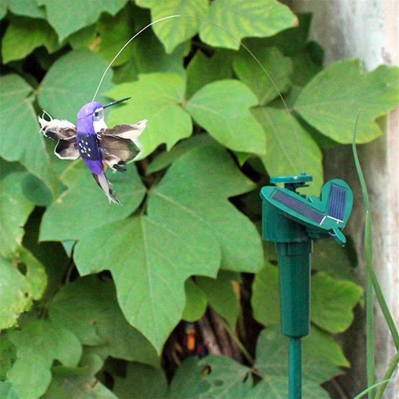 Funny Solar Rotating Bird Toy Flying Hummingbird Power Vibration Birds Stake Flying Fluttering Toy for Garden Decoration