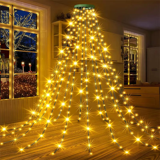 1.5M/2M/3M LED Ring Christmas Tree Tops Lights Decoration Tree Lights String for Patio Garden Outdoor Waterproof Waterfall Light