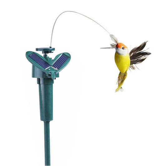 Funny Solar Rotating Bird Toy Flying Hummingbird Power Vibration Birds Stake Flying Fluttering Toy for Garden Decoration