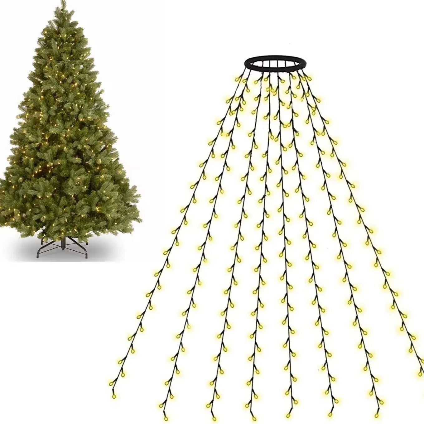 1.5M/2M/3M LED Ring Christmas Tree Tops Lights Decoration Tree Lights String for Patio Garden Outdoor Waterproof Waterfall Light