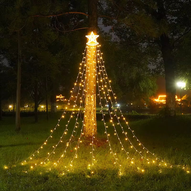 1.5M/2M/3M LED Ring Christmas Tree Tops Lights Decoration Tree Lights String for Patio Garden Outdoor Waterproof Waterfall Light